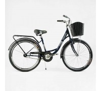 Велосипед міський Corso «TRAVEL» 26`` TR-26358 (1) темно-зелений, одношвидкісний, сталева рама 16.5``, кошик, багажник