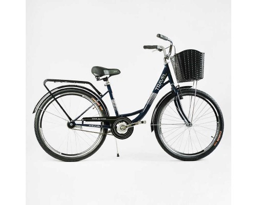 Велосипед міський Corso «TRAVEL» 26`` TR-26358 (1) темно-зелений, одношвидкісний, сталева рама 16.5``, кошик, багажник