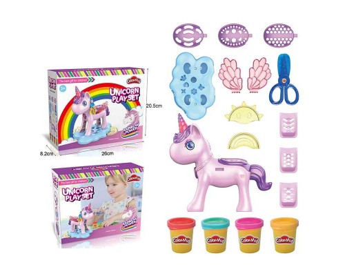 Тісто для ліплення PD 8806 (60/2) “Unicorn Playset", 4 кольори, 13 аксесуарів, у коробці