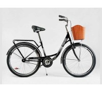 Велосипед міський Corso «TRAVEL» 26`` TR-26454 (1) чорний, одношвидкісний, сталева рама 16.5``, кошик, багажник