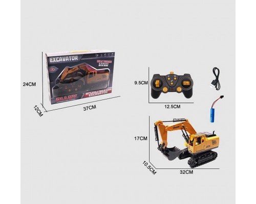 Екскаватор на радіокеруванні 580-24 (24/2) підсвічування, звук, масштаб 1:18, акумулятор 3.7 V, пульт 27 MHz, USB-кабель, гумові гусені, в коробці
