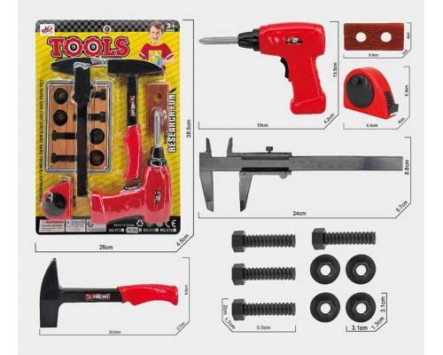 Набір інструментів 1053 (72/2) дриль, молоток, штангенциркуль, рулетка, на листі